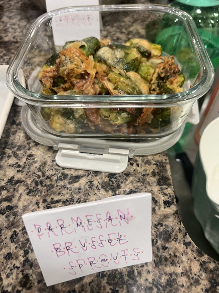parmesan brussel sprouts with bacon prepared by anthony